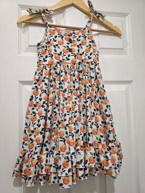 Jane+jo Little Girls White Peach-Print Tie-Strap Sundress, Size 6Y